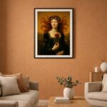 I-art : femme aux cheveux roux, couronne d'oeuils, rose en main