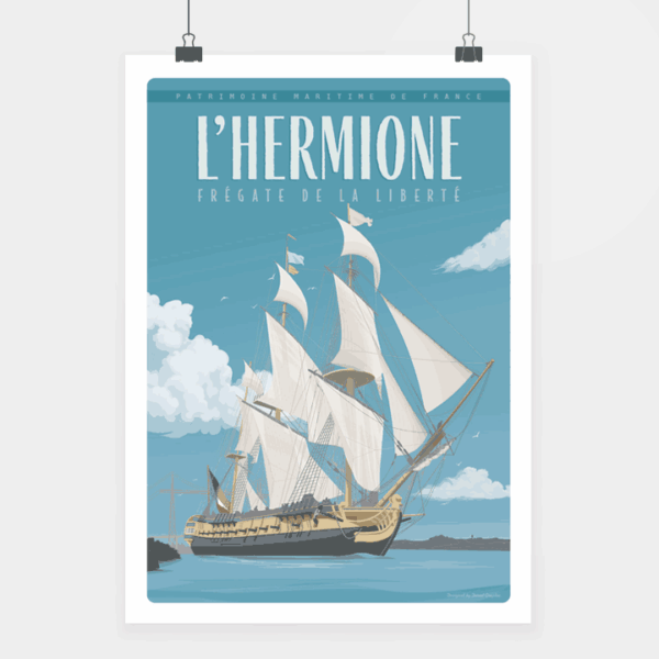 Affiche touristique avec l'illustration L'Hermione