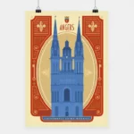 Affiche touristique avec l'illustration Angers Cathédrale