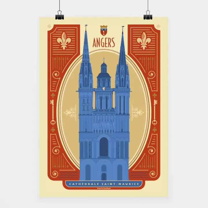 Affiche touristique avec l'illustration Angers Cathédrale
