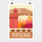 Affiche touristique avec l'illustration Perpignan rétro
