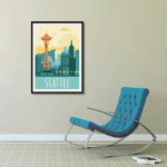Décor avec l'affiche encadrée Seattle rétro
