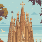 Gros plan de l'illustration Barcelona Sagrada Família