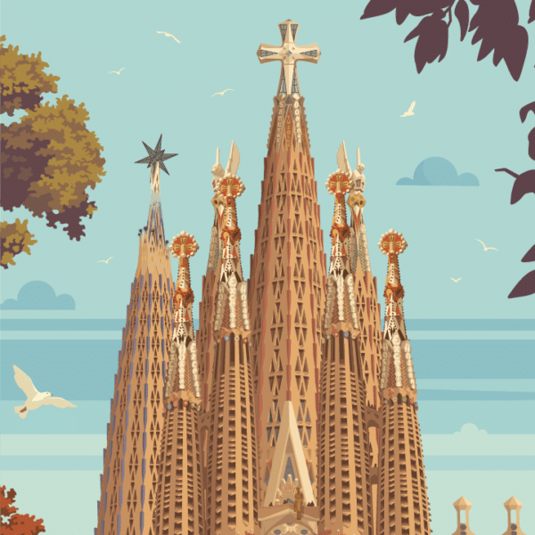 Gros plan de l'illustration Barcelona Sagrada Família