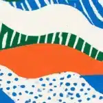 Motif abstrait: lignes ondulées bleues, orange, vertes, blanches. Style graphique. Harmonie de couleurs vives.